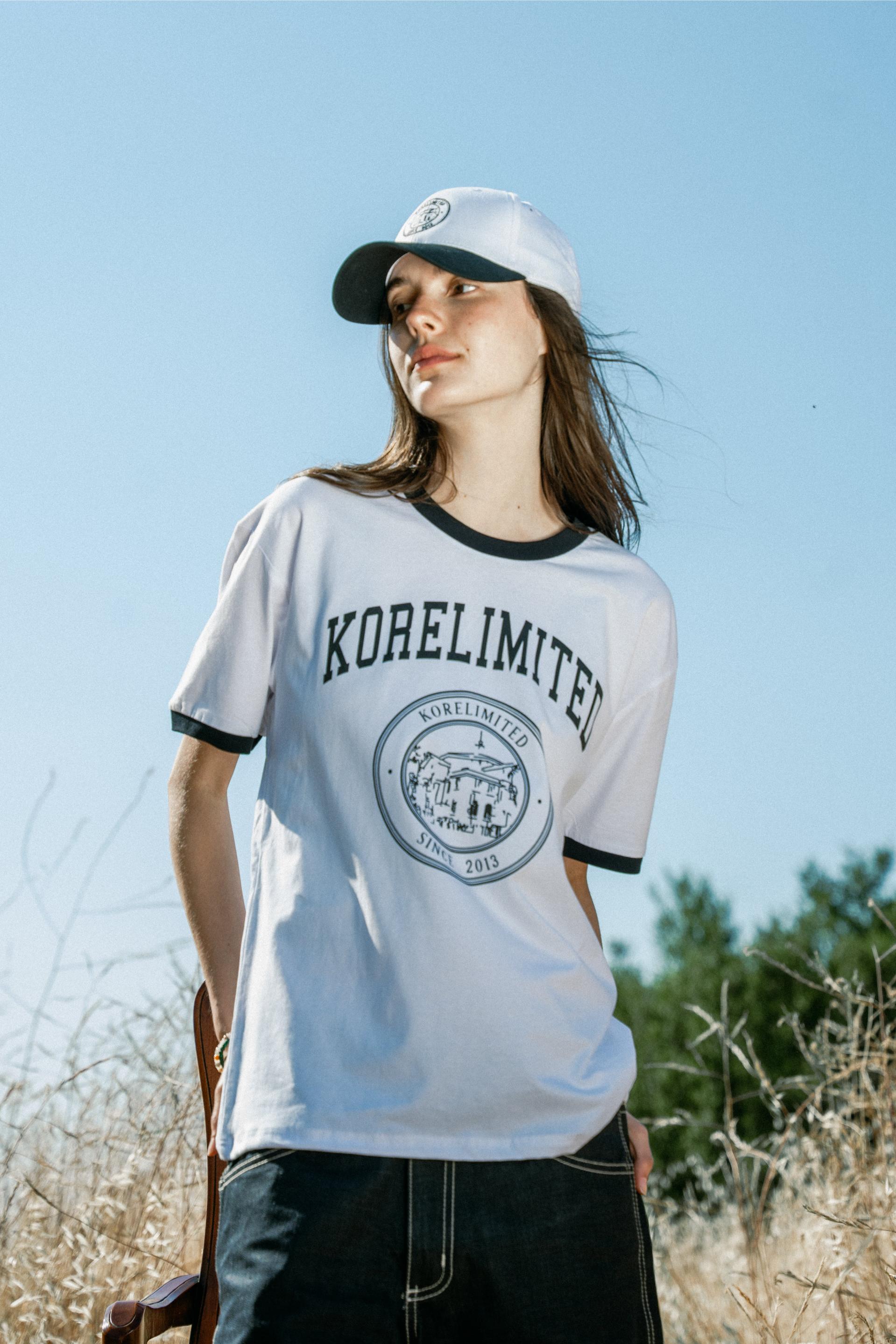 [ NERDY ]★Blank Logo Ringer Crop Short Sleeve T-Shirt Set CROPPED RINGER TEE (WHITE/BLACK) | Shop Korean Culture