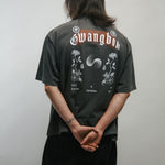 Person wearing a dark grey t-shirt with 'Gwangbok' branding on the back against a plain background