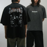 Two people wearing t-shirts with KORELIMITED and Gwangok graphics against a plain background