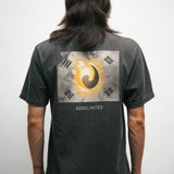 Person wearing a black t-shirt with a Korean Flag graphic design on the back, standing against a plain background.