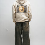 Person wearing a beige hoodie with a Korean Flag graphic design on the back against a white background