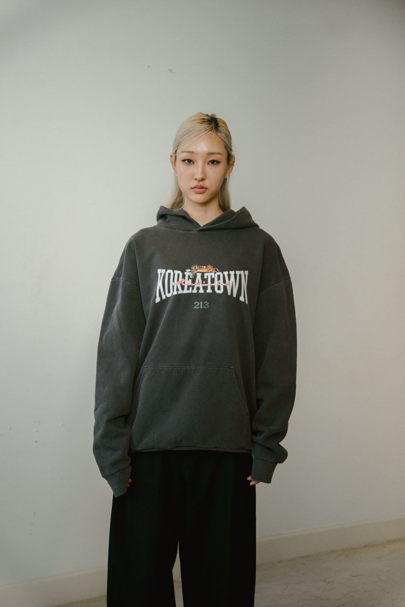 【THEAIRTOWN】pord striped hood★韓国 商品★ KOREATOWN SMOKING TIGER HOODIE (WASHED BLACK) | Shop Korean