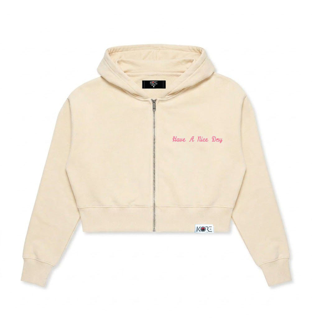 HAVE A NICE DAY HEART CROPPED ZIP HOODIE (CREAM) – KORELIMITED
