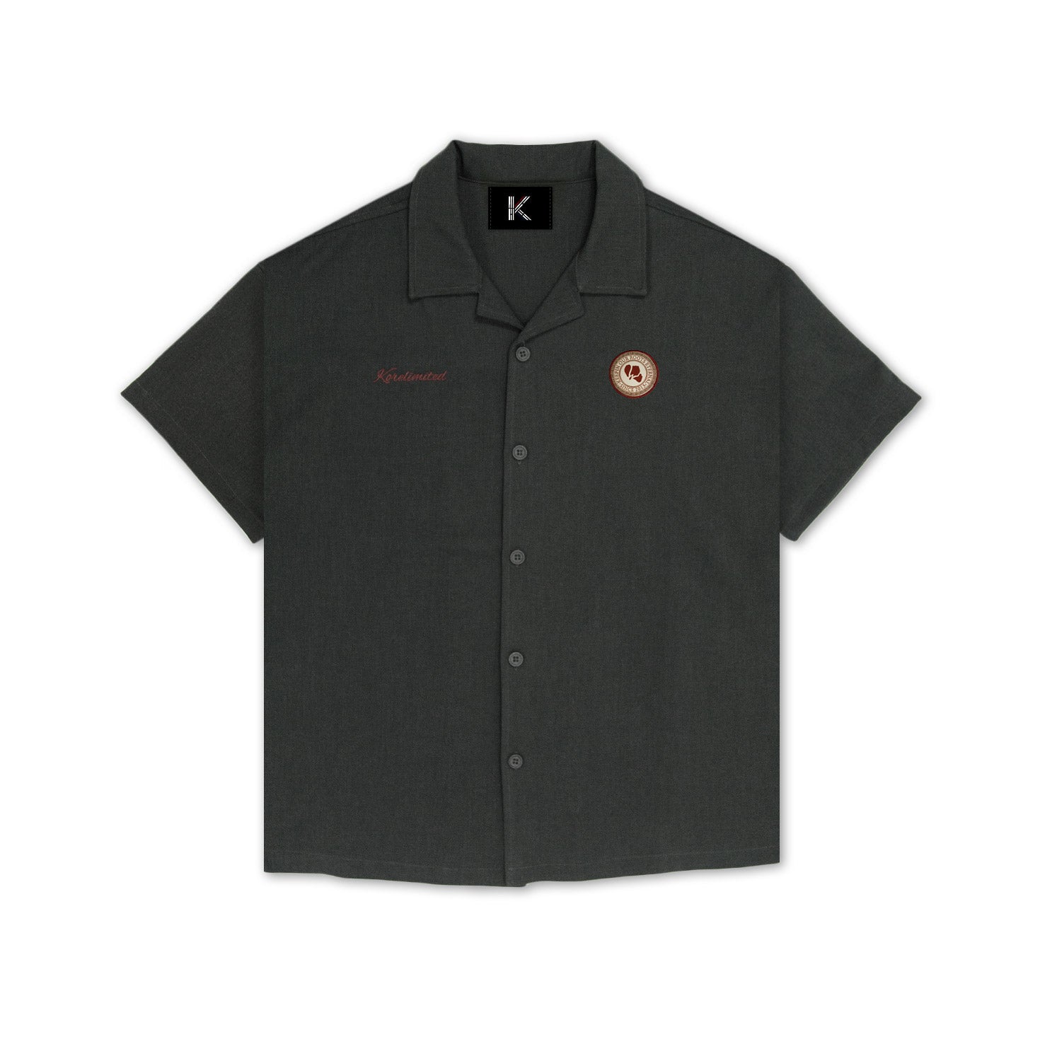 ★韓国人気★LOOKPLE★LOOK GRAPHY BUTTON COLLAR SWEATSHIRT ktown4u.com : V-Neck Small Cherry Sweatshirt KA [Charcoal]