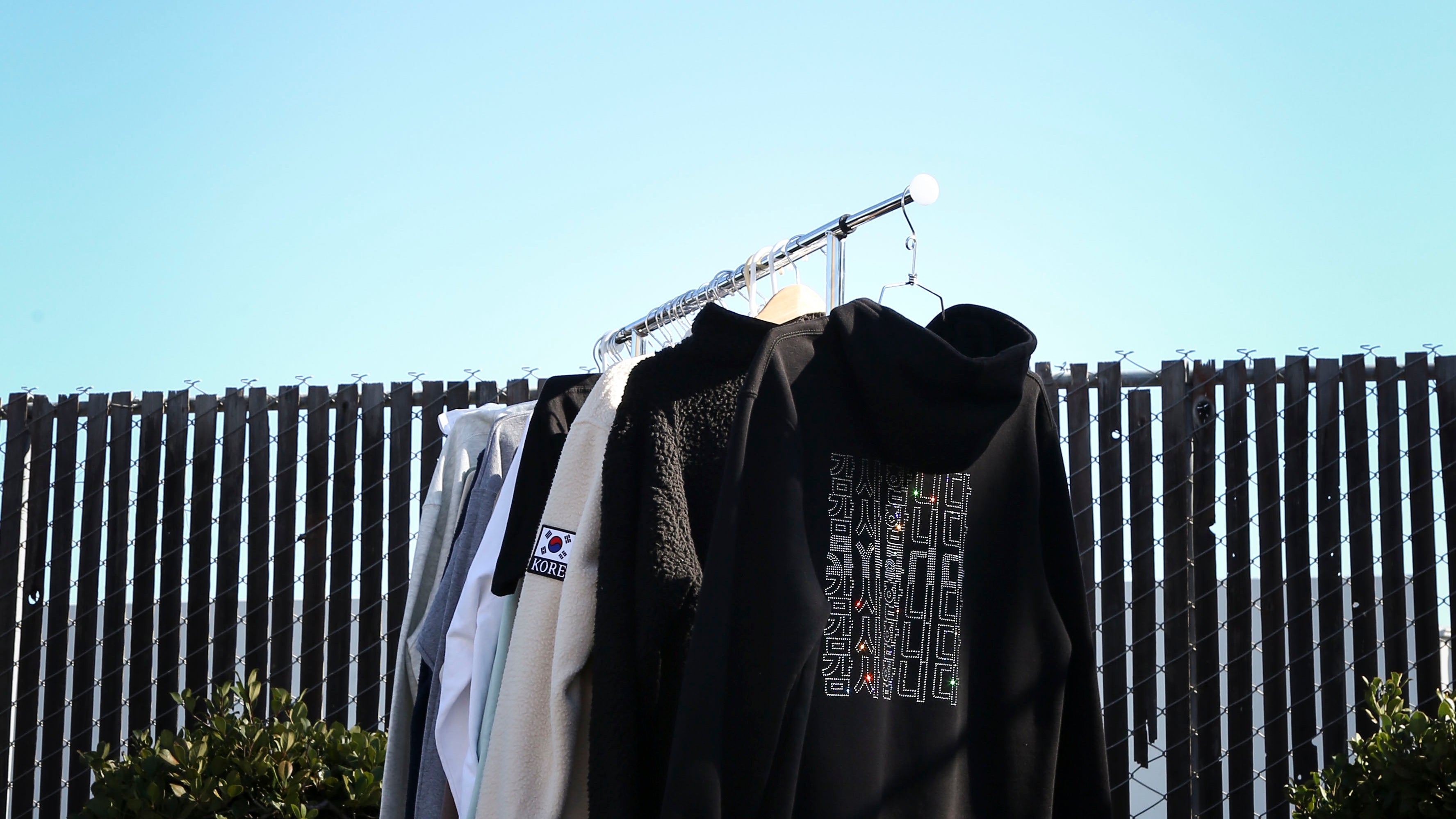Have A Nice Day Black Hoodie with Silver Rhinestone | Korean Streetwear M / Rhinestone