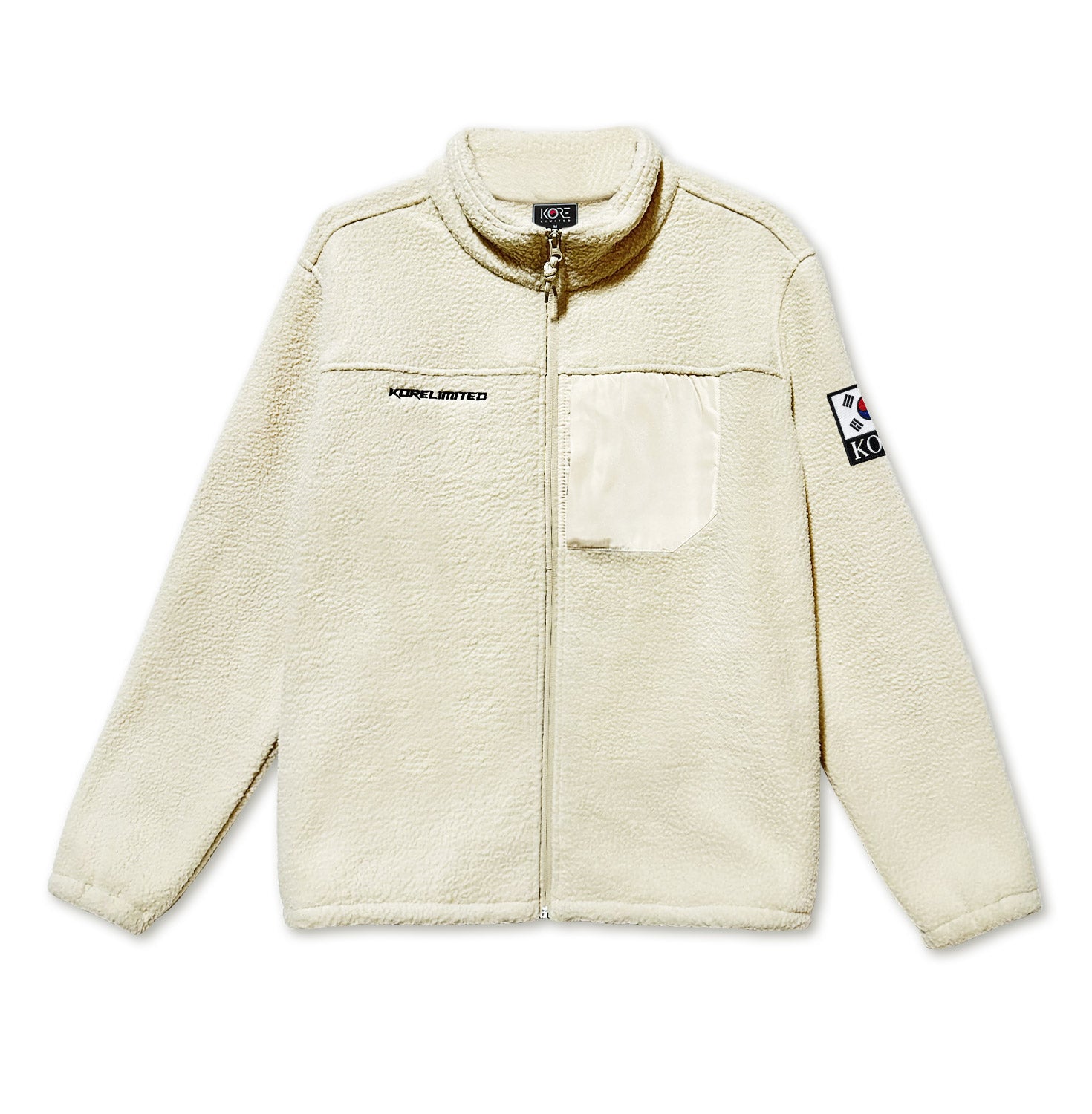 KORE Sherpa Jacket in Cream with Patch | Shop Korean Streetwear ...