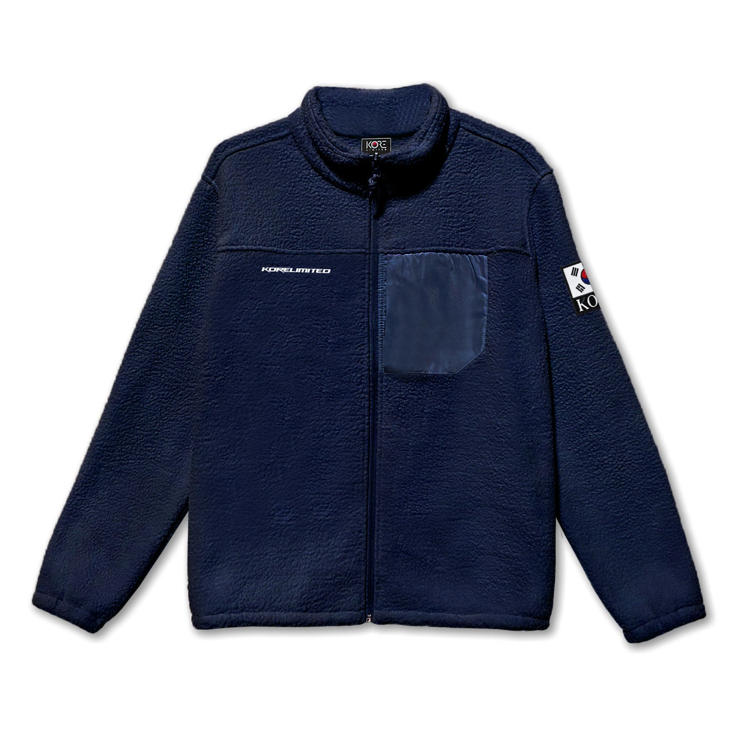 KORE Sherpa Jacket in Navy with Patch | Shop Korean Streetwear ...
